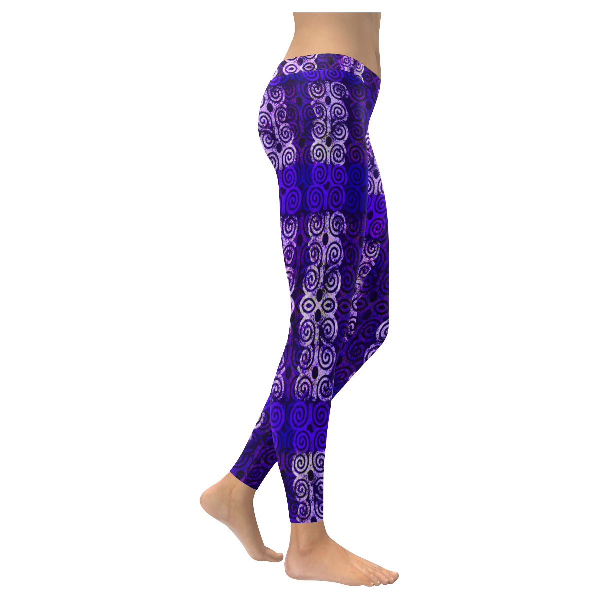 Blue Layered Batik Women's Low Rise Leggings (Invisible Stitch) (Model L05)
