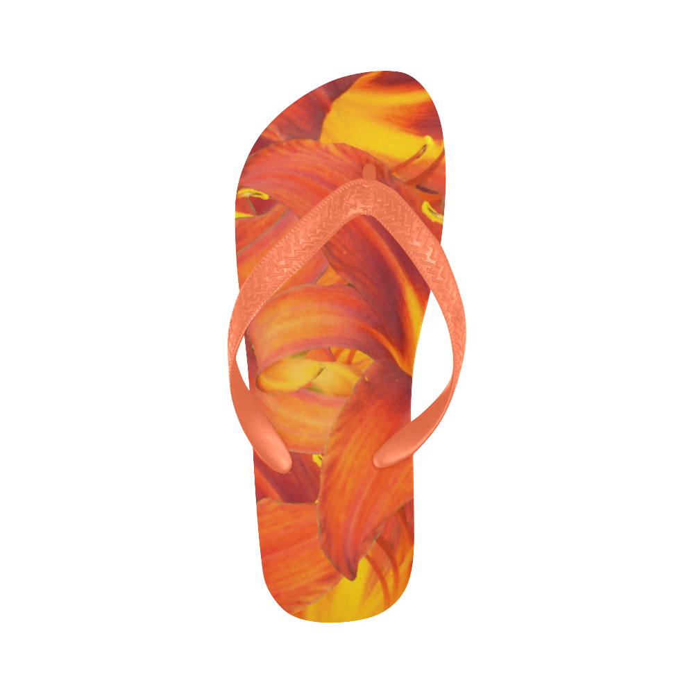 Orange Daylilies Flip Flops for Men/Women (Model 040)