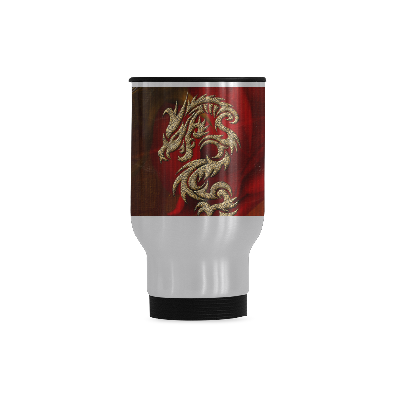 Dragon, tribal design Travel Mug (Silver) (14 Oz)