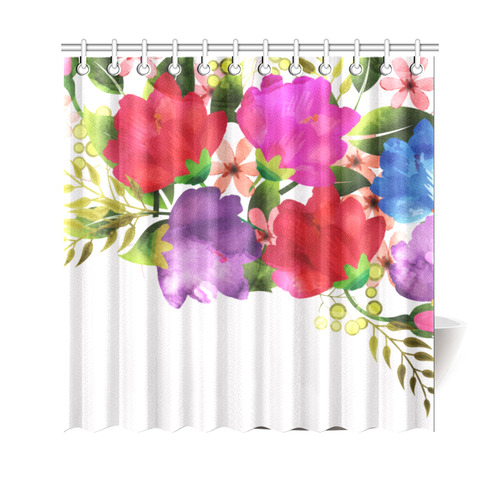 Red Purple Blue Pink Watercolor Floral Shower Curtain 69"x70"