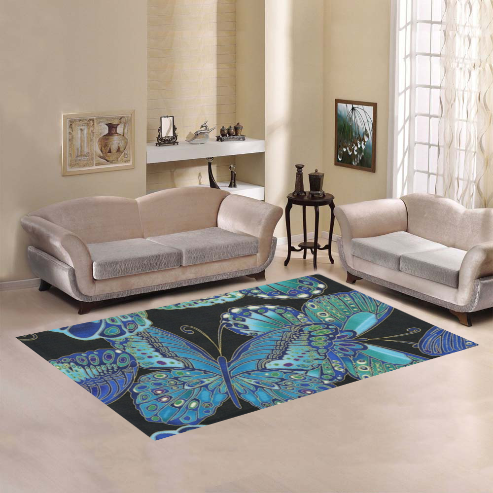 Teal Butterfly Pattern Area Rug7'x5'