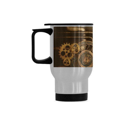 Steampunk, awesome steam lady Travel Mug (Silver) (14 Oz)