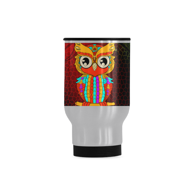 Cute owl, mandala design Travel Mug (Silver) (14 Oz)