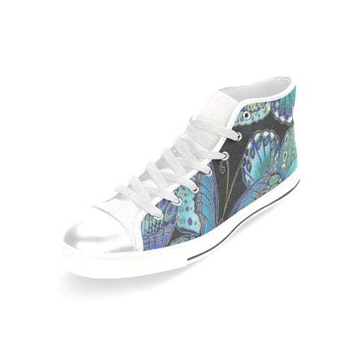Teal Butterfly Pattern Women's Classic High Top Canvas Shoes (Model 017)