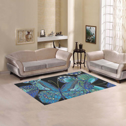 Teal Butterfly Pattern Area Rug 5'x3'3''