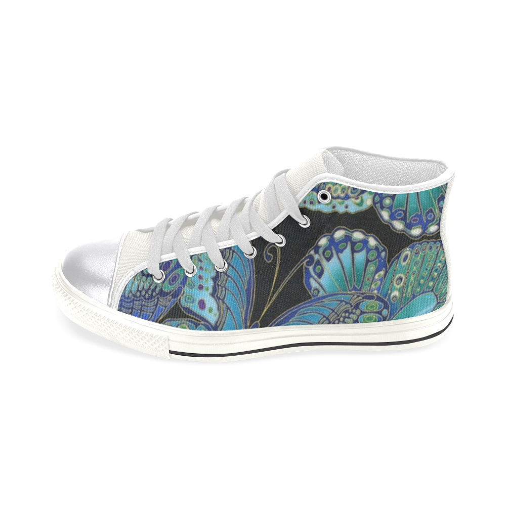 Teal Butterfly Pattern Women's Classic High Top Canvas Shoes (Model 017)