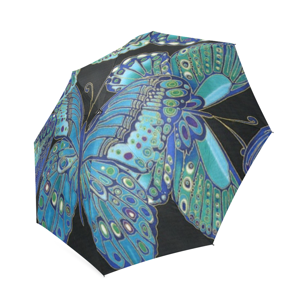 Teal Butterfly Pattern Foldable Umbrella (Model U01)