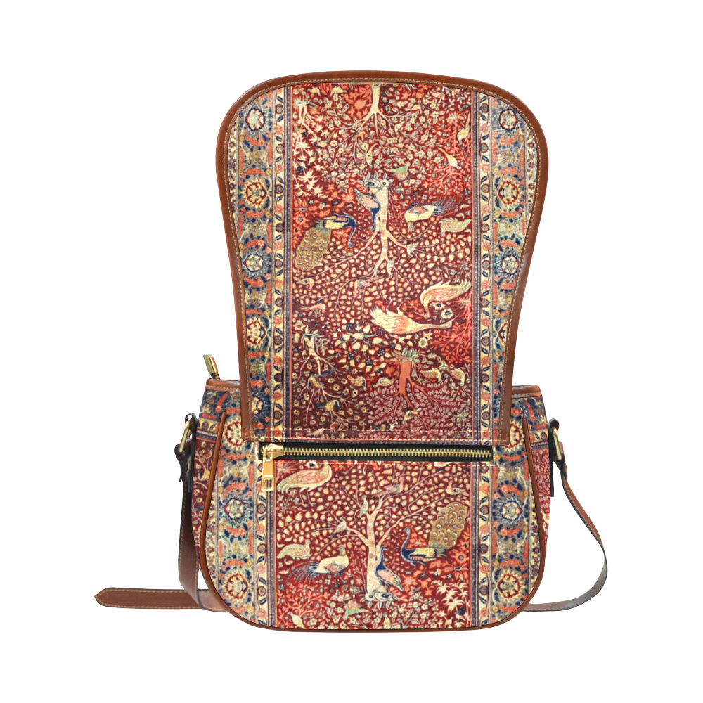Persian Rug Bird Flower Tree Floral Saddle Bag/Large (Model 1649)