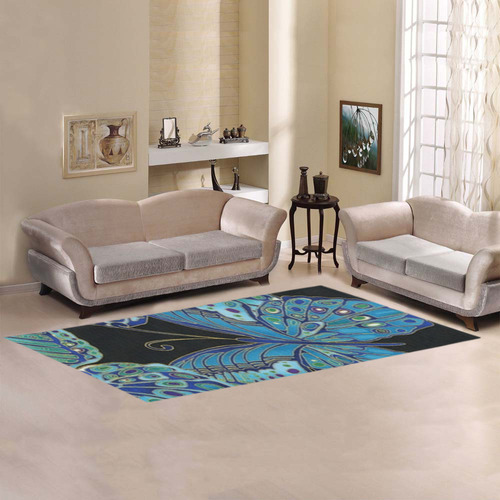 Teal Butterfly Pattern Area Rug 9'6''x3'3''