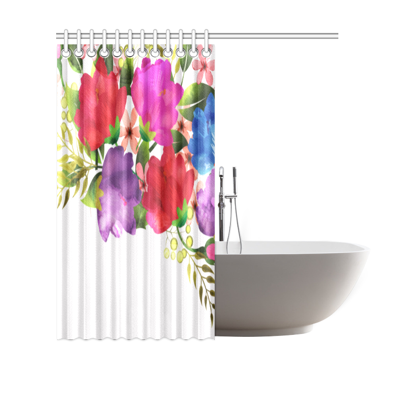 Red Purple Blue Pink Watercolor Floral Shower Curtain 69"x70"