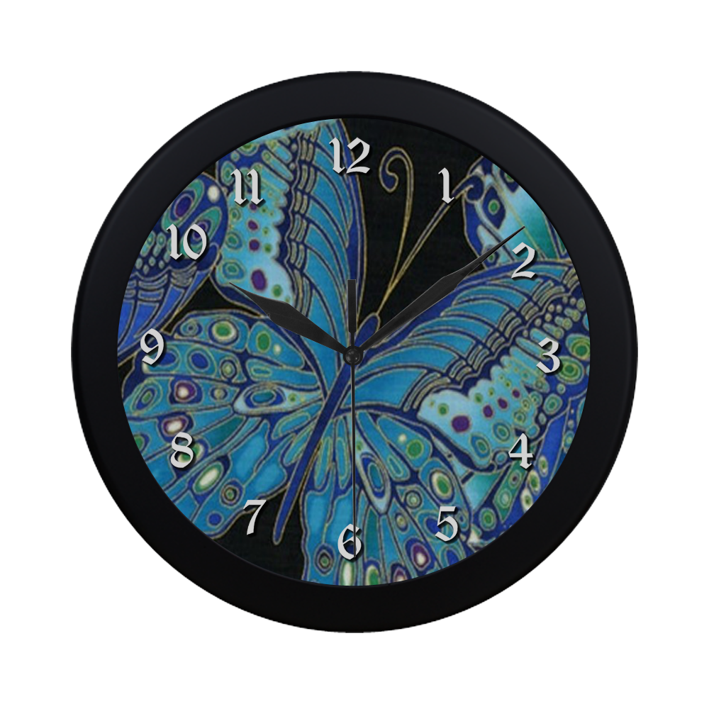 Teal Butterfly Pattern Circular Plastic Wall clock