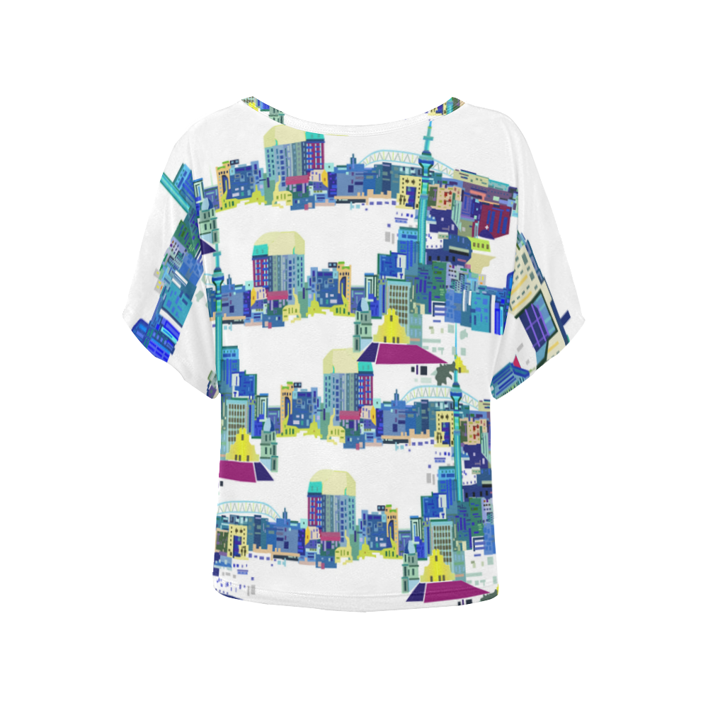 Auckland City Skyline Women's Batwing-Sleeved Blouse T shirt (Model T44)