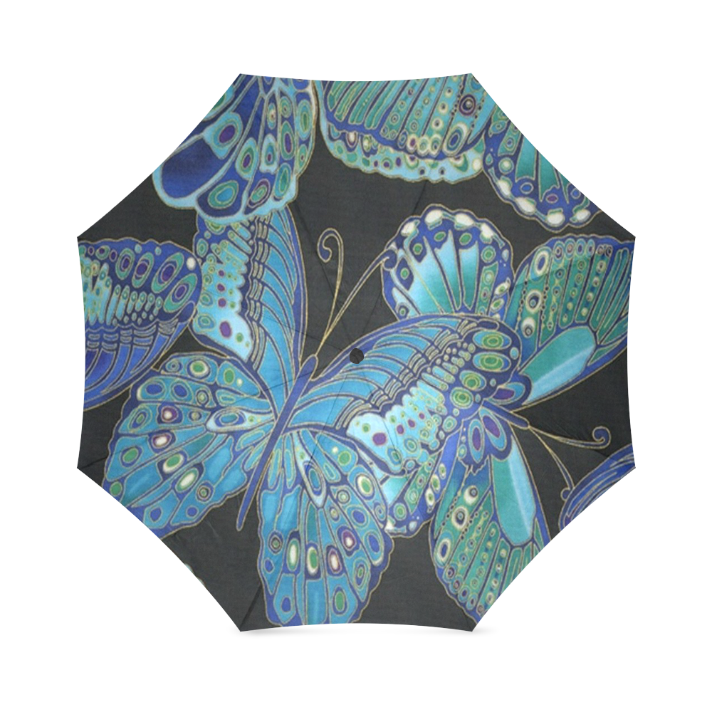 Teal Butterfly Pattern Foldable Umbrella (Model U01)