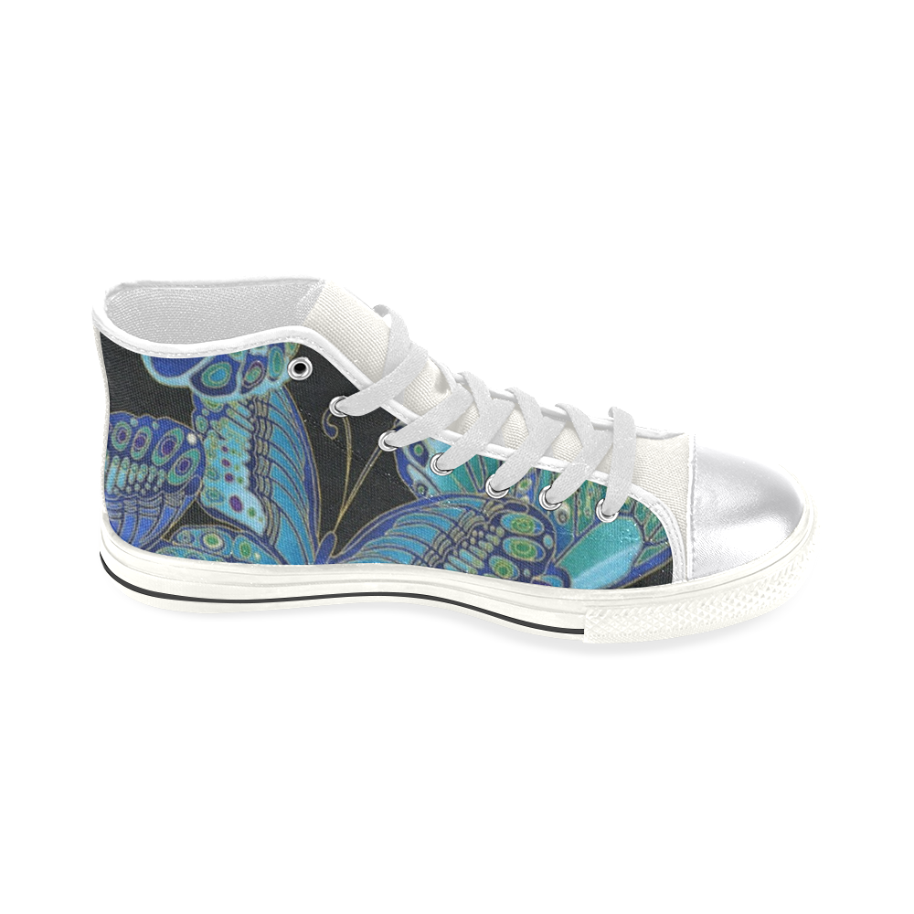 Teal Butterfly Pattern Women's Classic High Top Canvas Shoes (Model 017 ...