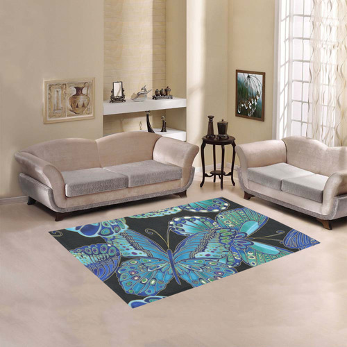 Teal Butterfly Pattern Area Rug 5'3''x4'