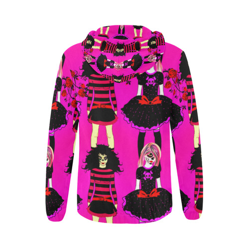 Day of the dead sugarskull friends - pink All Over Print Full Zip Hoodie for Women (Model H14)