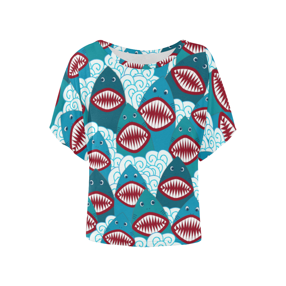 Angry Sharks Women's Batwing-Sleeved Blouse T shirt (Model T44)
