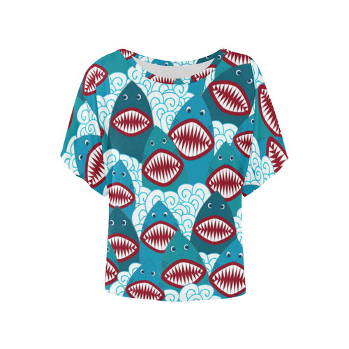 Angry Sharks Women's Batwing-Sleeved Blouse T shirt (Model T44)