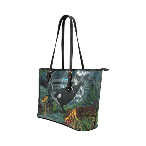 Amazing orcas Leather Tote Bag/Large (Model 1651)