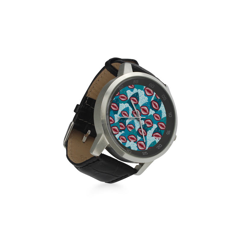 Angry Sharks Unisex Stainless Steel Leather Strap Watch(Model 202)