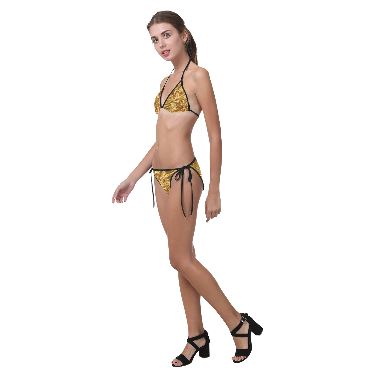 Golden copper silk look-alike Bikini Custom Bikini Swimsuit (Model S01)