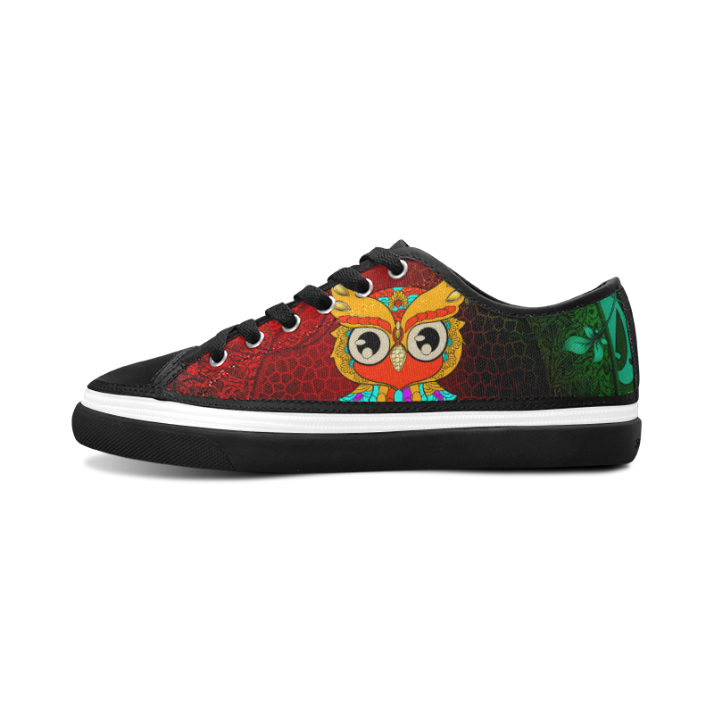 Cute owl, mandala design Women's Canvas Zipper Shoes/Large Size (Model 001)