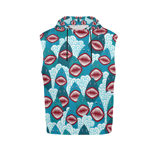 Angry Sharks All Over Print Sleeveless Hoodie for Men (Model H15)