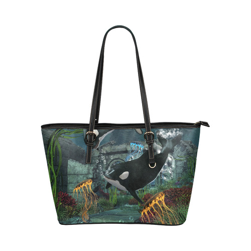 Amazing orcas Leather Tote Bag/Large (Model 1651)
