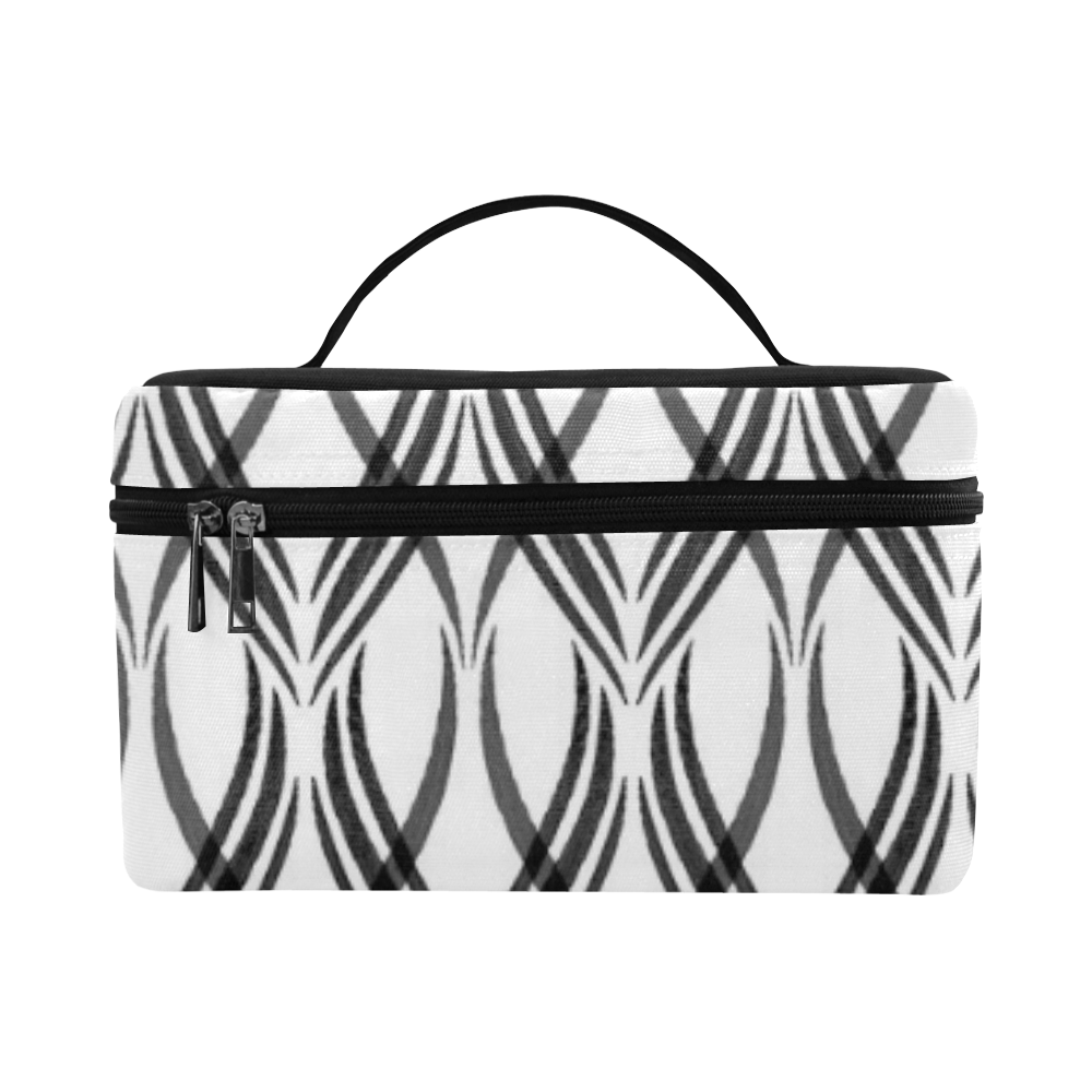 White & Dark Grey Ribbons Cosmetic Bag/Large (Model 1658)