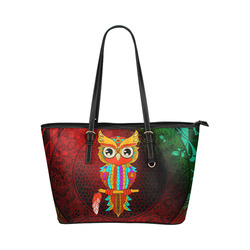 Cute owl, mandala design Leather Tote Bag/Large (Model 1651)
