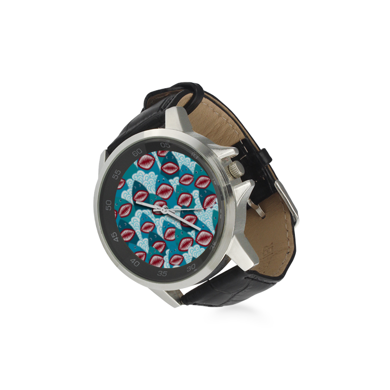 Angry Sharks Unisex Stainless Steel Leather Strap Watch(Model 202)
