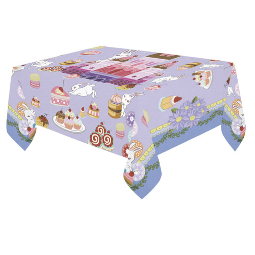 Amusement of Rabbit Blue Cotton Linen Tablecloth 60"x 84"