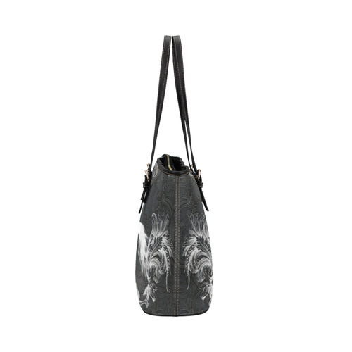 Horse, black and white Leather Tote Bag/Large (Model 1651)