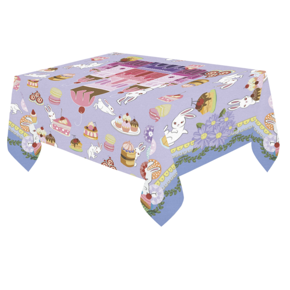 Amusement of Rabbit Blue Cotton Linen Tablecloth 60"x 84"