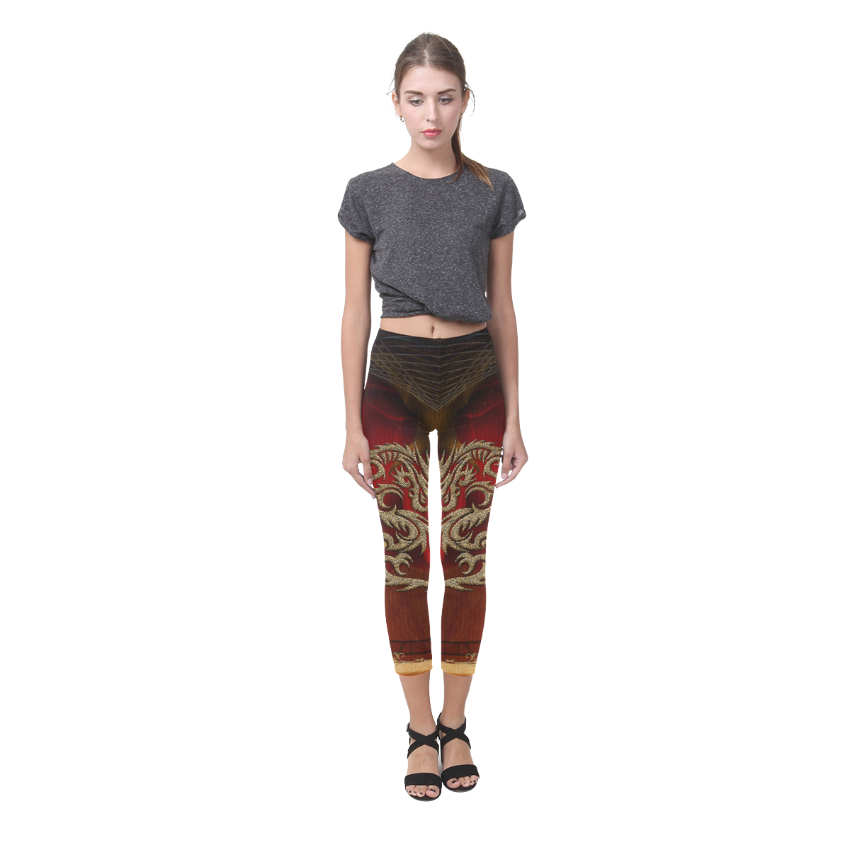 Dragon, tribal design Capri Legging (Model L02)