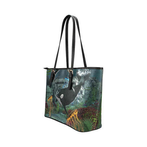 Amazing orcas Leather Tote Bag/Small (Model 1651)