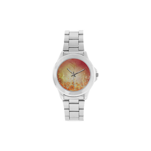 Flower power, soft colors Unisex Stainless Steel Watch(Model 103)