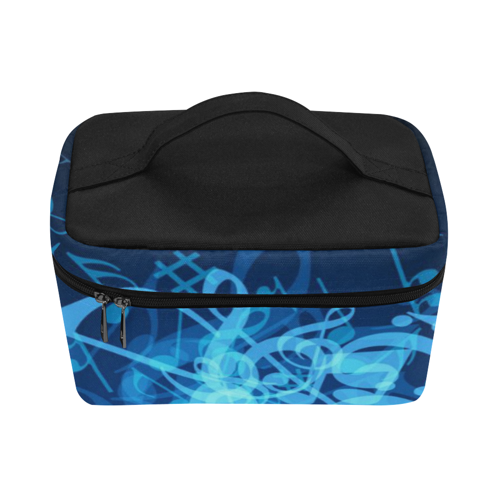 Blue Glow Music Notes Cosmetic Bag/Large (Model 1658) | ID: D1802429