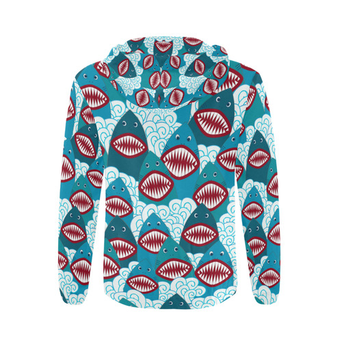 Angry Sharks All Over Print Full Zip Hoodie for Men (Model H14)