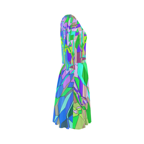 Retro Color Pop Geometric Fun 2 Elbow Sleeve Ice Skater Dress (D20)