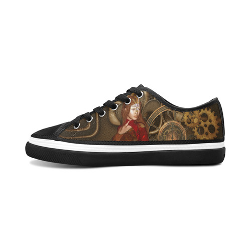 Steampunk, awesome steam lady Women's Canvas Zipper Shoes/Large Size (Model 001)