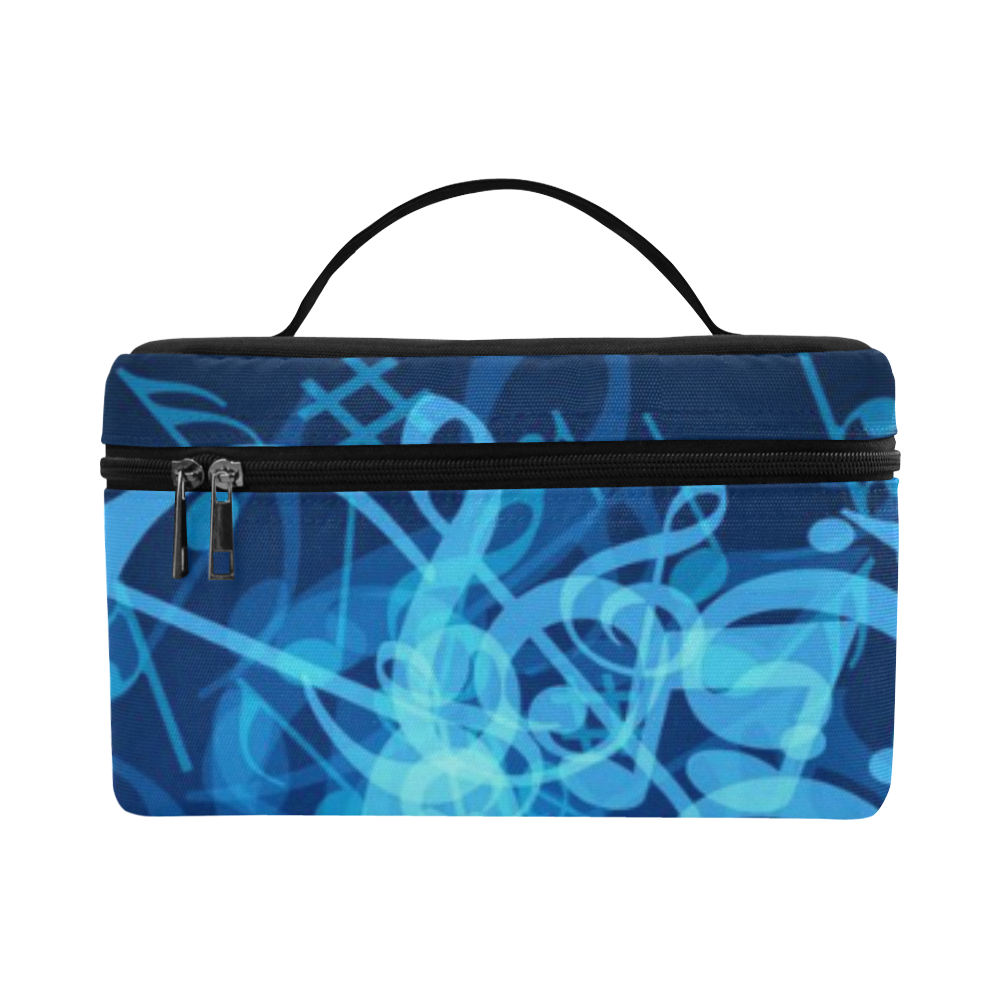 Blue Glow Music Notes Cosmetic Bag/Large (Model 1658)