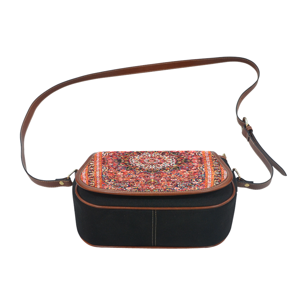 Red Black Antique Persian Rug Floral Pattern Saddle Bag/Small (Model 1649)(Flap Customization)