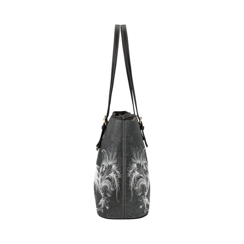 Horse, black and white Leather Tote Bag/Large (Model 1651)