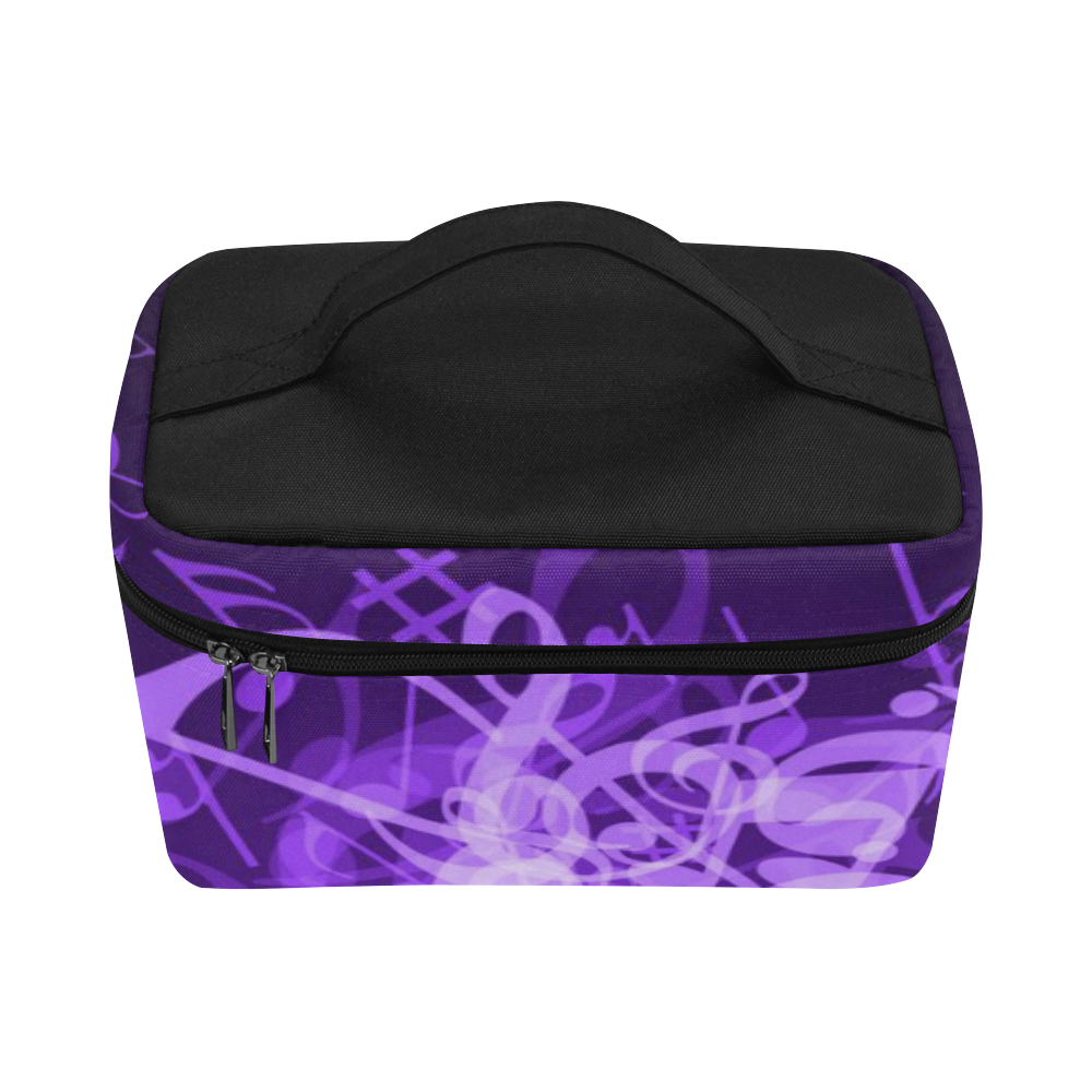 Purple Glow Music Notes Cosmetic Bag/Large (Model 1658)
