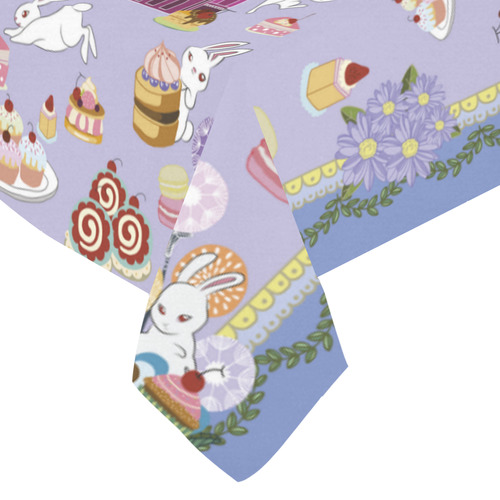 Amusement of Rabbit Blue Cotton Linen Tablecloth 60"x 84"