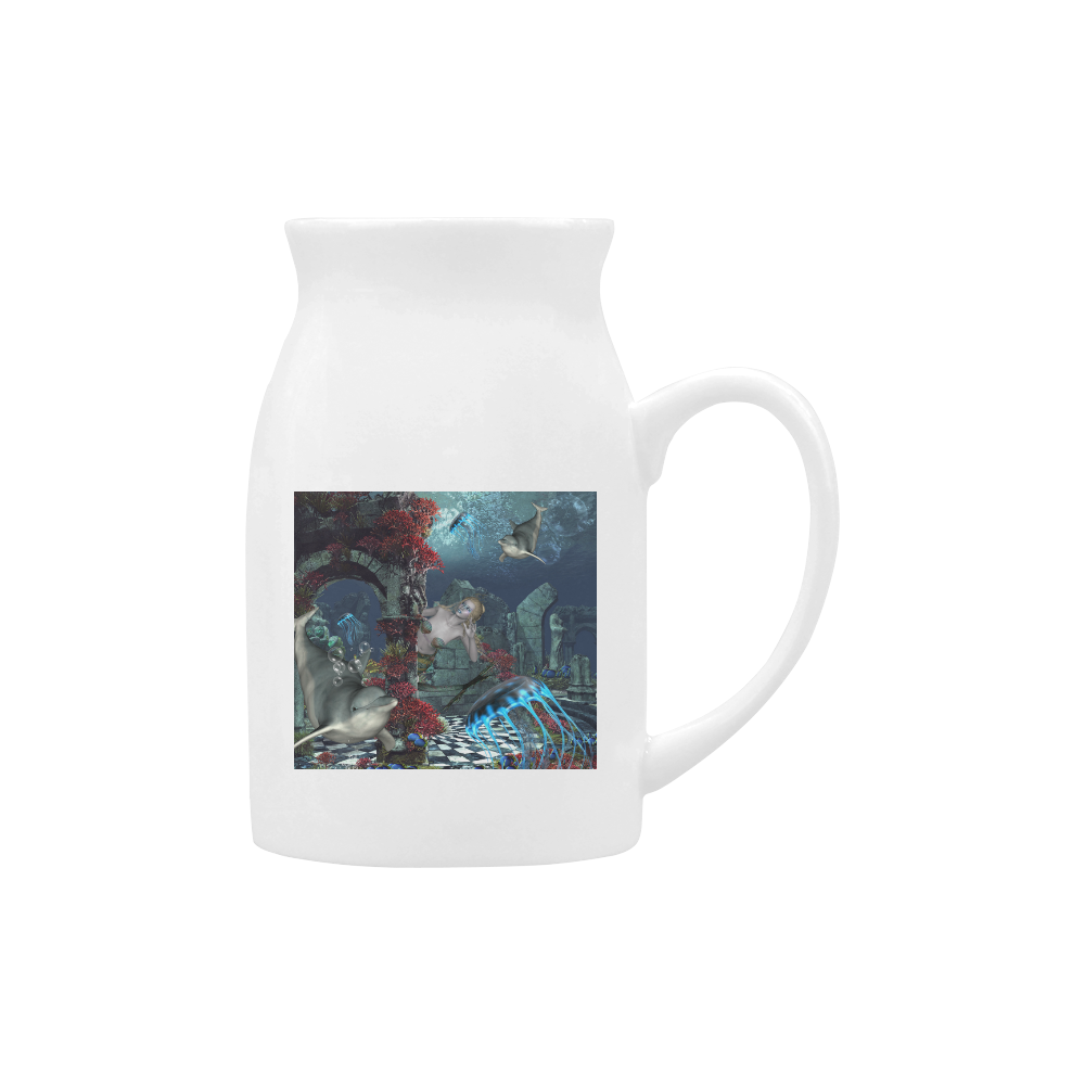 Beautiful mermaid swimming with dolphin Milk Cup (Large) 450ml