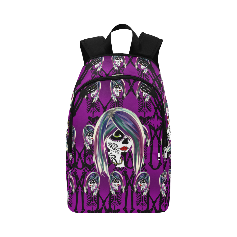 Dancing day of the dead sugarskull in purple Fabric Backpack for Adult (Model 1659)