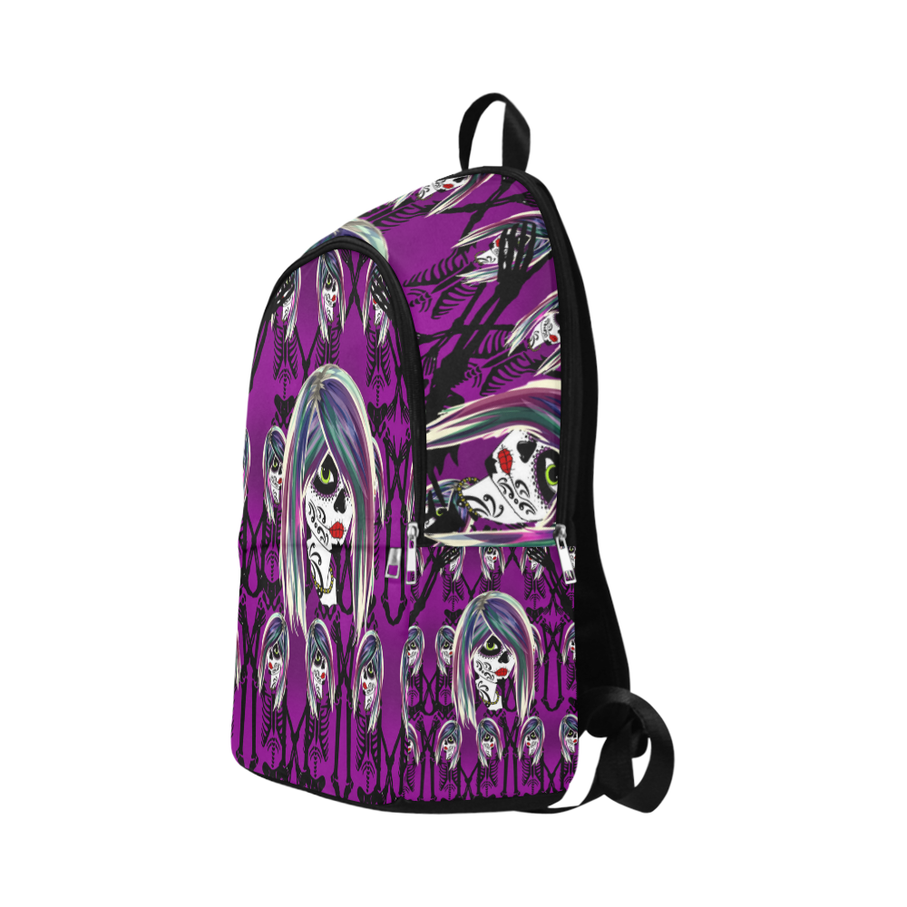 Dancing day of the dead sugarskull in purple Fabric Backpack for Adult (Model 1659)