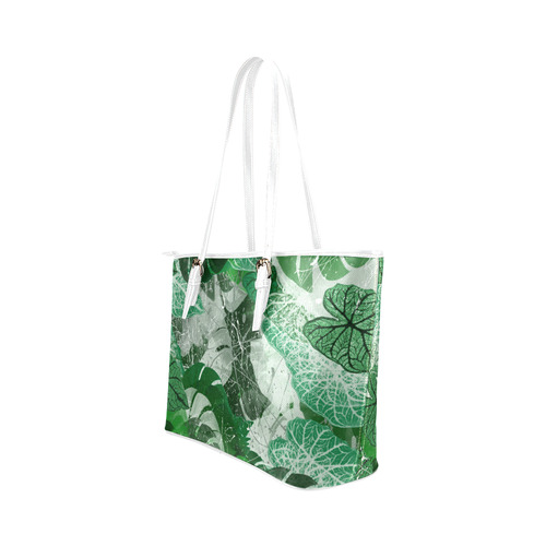 Tropical leaves Leather Tote Bag/Small (Model 1651)